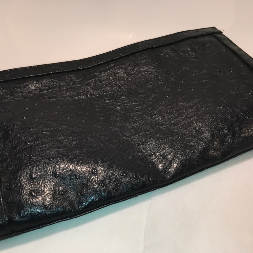Faux Ostrich Black Leather Clutch